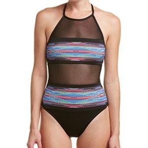 Unique one piece bathing suit - new with tags - black mesh and colorful